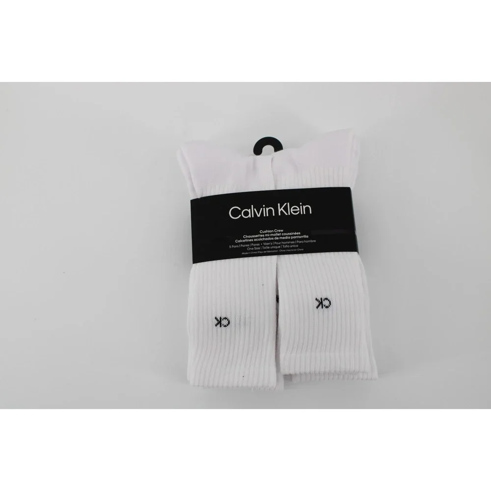 Calvin Klein‎ Men's Size 7-12 Cushion Crew Socks 5 Pairs White Black Logo New